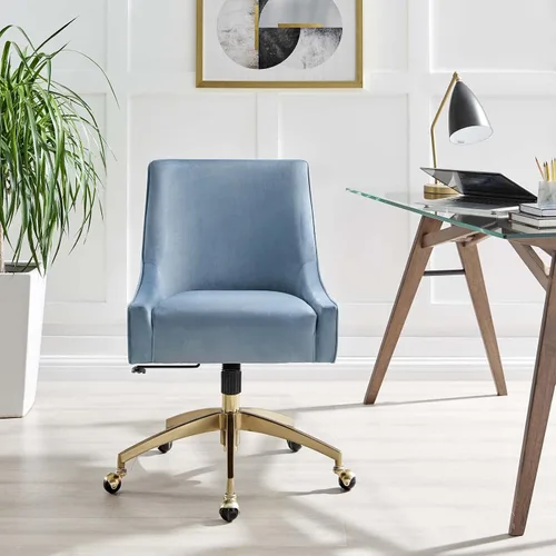 Miniatura 8 de Modway Discern Performance - Silla de oficina giratoria de terciopelo en color azul claro
