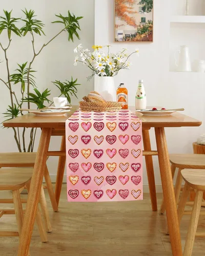 Miniatura 10 de Camino de mesa para el día de San Valentín, decoración del día de San Valentín, 70 pulgadas de largo, bordado rojo y rosa, camino de mesa de corazón