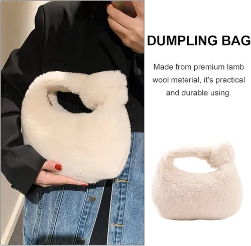 Miniatura 7 de VALICLUD Bolsa de felpa de invierno para dumpling de moda, bolsa de almacenamiento portátil, Blanco