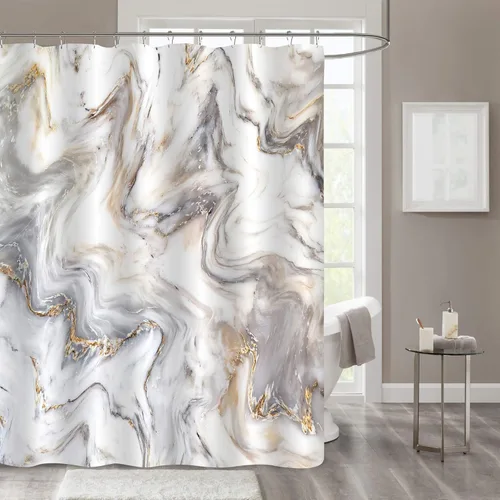 Miniatura 8 de Gibelle Cortina de ducha pequeña de 36 x 72 pulgadas, diseño de mármol medio abstracto estrecho para baño, juego de cortina de ducha moderna de tela