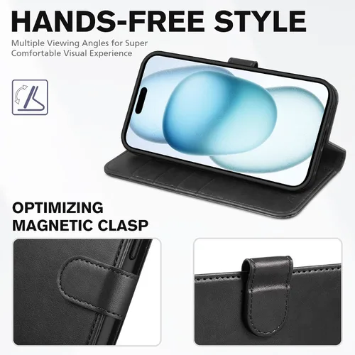 Miniatura 4 de TUCCH Funda tipo cartera para iPhone 15 Plus, [bloqueo RFID] 4 tarjeteros con función atril [funda interior de TPU a prueba de golpes] Funda Negro