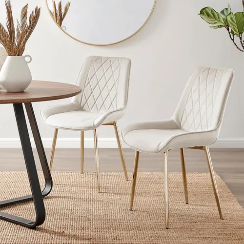 Miniatura 15 de Furniturebox - Juego de 2 sillas de comedor Pesaro, terciopelo crema, plateado, patas de metal cromado, modernas, contemporáneas, de lujo, sillas