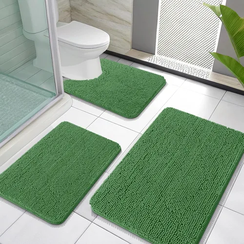 Miniatura 12 de OLANLY Juego de Alfombras de Baño de 3 Piezas, Tapetes de Baño de Chenilla Suave y Absorbente y Alfombra de Contorno en Forma de U para Inodoro