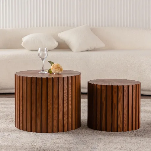 Miniatura 10 de WILLIAMSPACE Juego de 2 mesas auxiliares anidadas, redondas de madera negra para espacios pequeños, sala de estar, dormitorio, mesa auxiliar