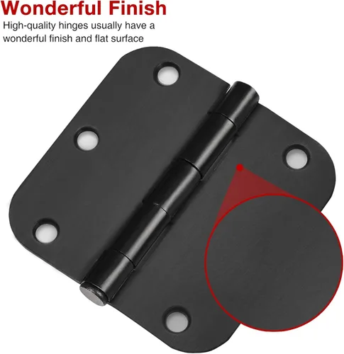 Miniatura 4 de Paquete de 30 bisagras redondas de color negro mate para puertas interiores de 3.5 x 3.5 pulgadas, radio de 5/8 pulgadas, bisagras mate resistentes