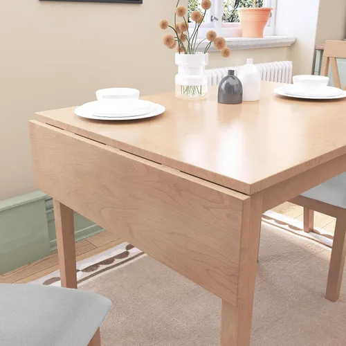 Miniatura 4 de Merax Farmhouse - Juego de comedor multifuncional de madera de 3 piezas, mesa extensible de 45.6 pulgadas con hoja caída, 2 sillas tapizadas