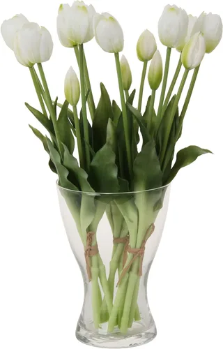 Miniatura 15 de 20 flores de tulipán artificiales, tallos de tulipán de tacto real de 16 pulgadas con hojas sintéticas, tulipanes y capullos sintéticos para Champán