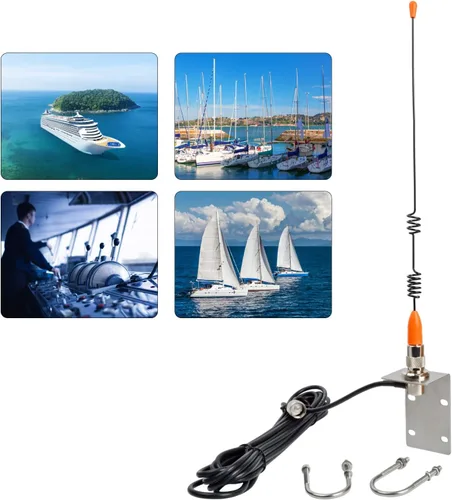 Miniatura 2 de UAYESOK Antena VHF marina de 13.4 pulgadas, antena de barco de acero inoxidable de perfil bajo 159V02 W/16.4 pies RG-58 cable coaxial, soporte