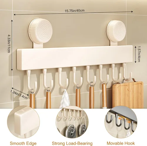 Miniatura 2 de Ganchos de pared de cocina con 8 ganchos – Soporte organizador de utensilios de cocina montado en la pared para colgar ollas, sartenes, toallas