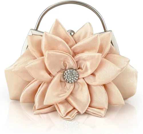 Miniatura 10 de Elegante bolso de noche floral para mujer, bolso de embrague nupcial de boda con diamantes de imitación, bolso de flores de satén para dama