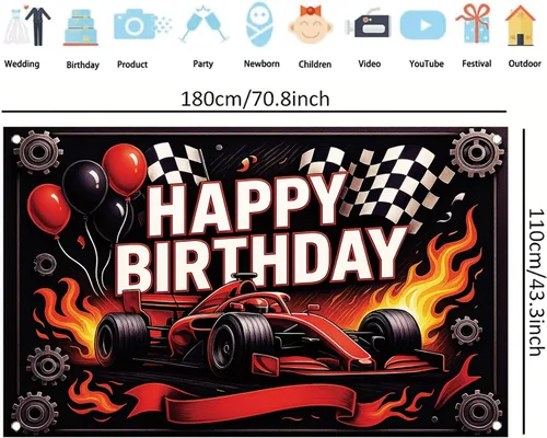 Miniatura 6 de Telón de Fondo Pancarta de Feliz Cumpleaños de Carreras de Fórmula 1 Fondo de Fotografía de Auto F1 Decoraciones de Fiesta de Carreras Suministros