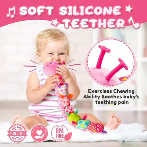 Miniatura 4 de AWOTOY Juguetes para bebés de 0-6-12 meses, juguetes musicales de peluche para bebés con actividad multisensorial, crujidos, sonajeros, juguetes