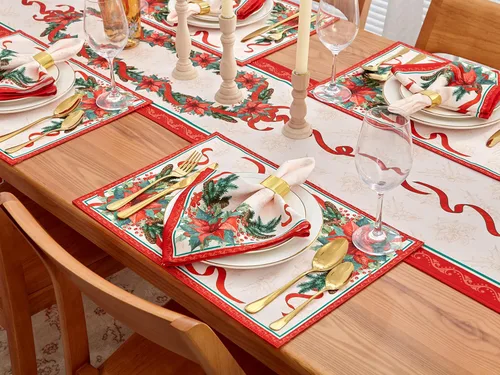 Miniatura 6 de YiHomer Cinta de Pascua de tela estampada para Navidad, vacaciones de invierno, Navidad, camino de mesa, 14 x 72 pulgadas