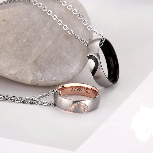 Miniatura 5 de ANAZOZ Anillo de compromiso de acero inoxidable para parejas y matrimonios con amor real para él y ella, 0.236 in