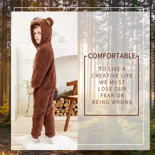 Miniatura 4 de COSUSKET Pijama de franela de ajuste cómodo para niños y niñas, Marrón