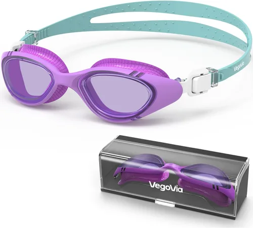 VegoVia Gafas de natación para adultos para hombres y mujeres, gafas de natación para piscina, antiniebla/UV, gafas de natación con estuche Violeta