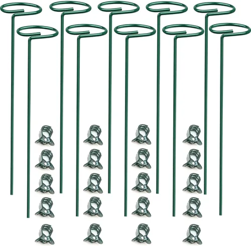 SUNYAY 10 estacas y anillos de metal de 16 pulgadas para amarilis, orquídea, lirio, girasol, rosa, narciso, 10 unidades