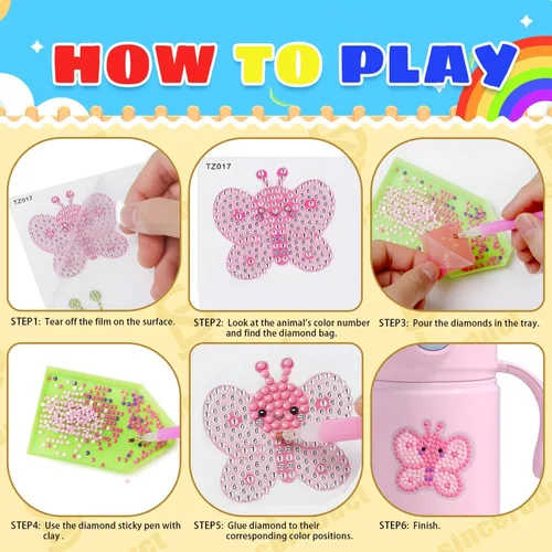 Miniatura 3 de Sinceroduct - Juego de 64 pegatinas de pintura de diamante 5D para niños y adultos, principiantes, pintura con diamantes por números, animales más