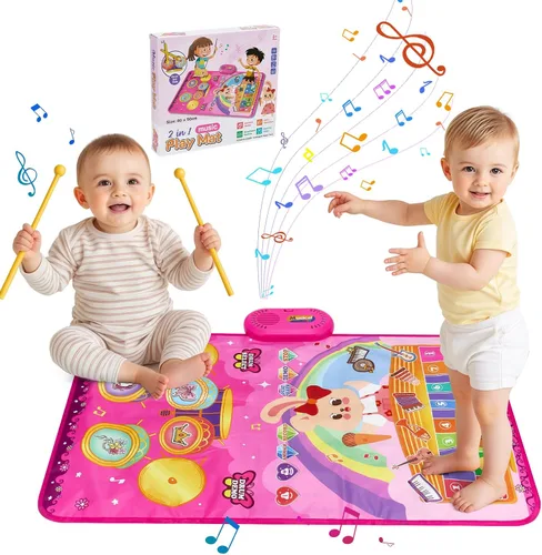 Miniatura 10 de Tapete de juego musical para bebé, educativa temprana 3 en 1, piano tambor de animal Touch de 31.5 x 19.6 pulgadas, manta de juego Montessori