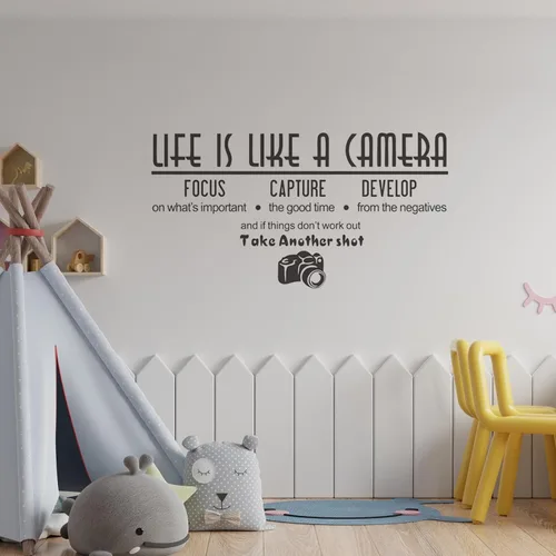 Miniatura 5 de Adhesivo decorativo para pared, diseño de la vida artística es como una cámara, vinilo con cita de fotografía, decoración de pared extraíble
