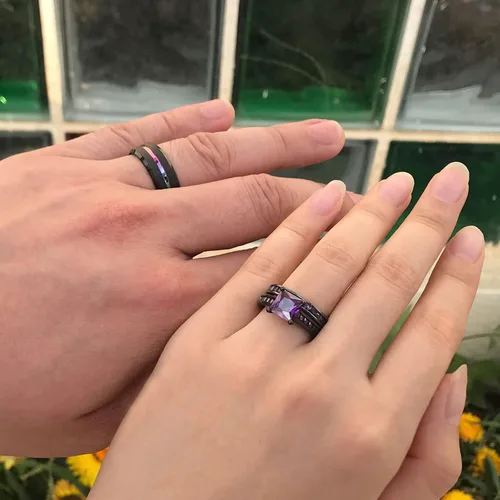Miniatura 6 de Sheloves - Anillos de boda chapados en negro para parejas y mujeres, juego de anillos de boda de tungsteno para hombre y mujer