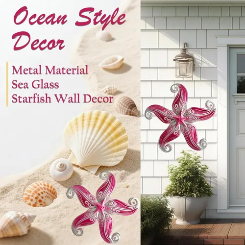Miniatura 5 de Arte de decoración de pared para exteriores con estrella de mar, escultura colgante de metal y vidrio de 12 pulgadas para interiores y exteriores