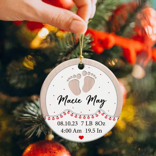 Miniatura 4 de Adorno de cerámica personalizado para la primera Navidad del bebé 2026, adorno de cerámica personalizado para la primera Navidad, estadísticas