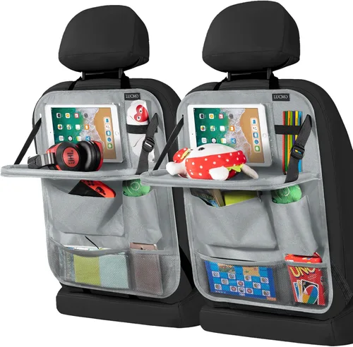 Miniatura 26 de LUCMO Organizador de asiento trasero de coche con soporte para tableta - 2 piezas, organizador de almacenamiento de coche con 6 bolsillos