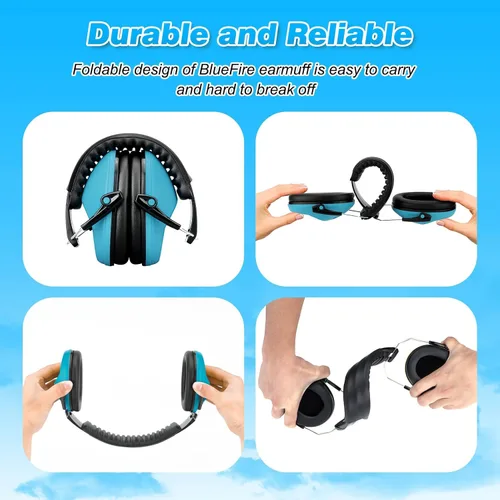 Miniatura 6 de BlueFire Orejeras con cancelación de ruido para niños, paquete de 2 auriculares con bloqueo de sonido sobre la oreja, orejeras plegables de Azul 1