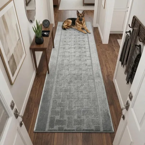 Miniatura 4 de Alfombra de pasillo de 12 pies de largo, color gris, antideslizante y lavable con respaldo de goma, alfombra personalizada para cocina, pasillo