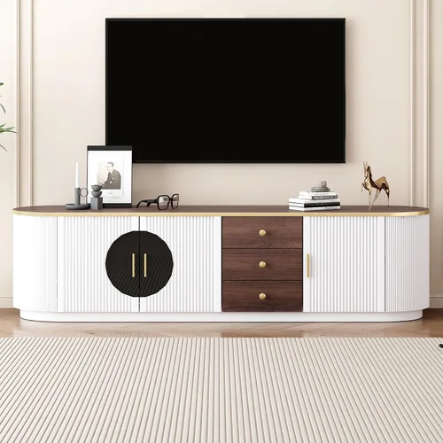 Miniatura 8 de Soporte de TV moderno de 70.8 pulgadas para televisores de hasta 80 pulgadas, centro de entretenimiento con 3 cajones y 2 gabinetes, diseño