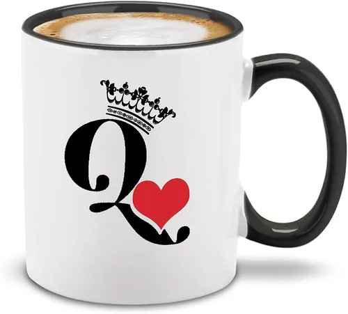 Miniatura 4 de shop4ever® King & Queen of Hearts - Juego de 2 tazas de café de cerámica para parejas, taza de té de 11 onzas, regalo para él y ella (mango negro)