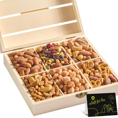Miniatura 12 de Canasta de regalo con frutos secos para Navidad y festividades + cinta verde (juego de 7 piezas, 2.2 libras), bandeja preparada de alimentos