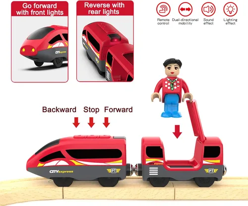 Miniatura 3 de Juego de juguetes de tren motorizado y tren de control remoto para pistas de madera, trenes a pilas para niños, compatible con Thomas, Brio, Melissa