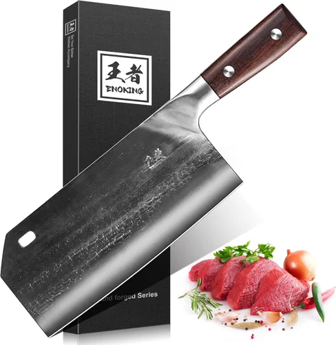 ENOKING 8.1" Cuchillo de carnicero y de chef serbio forjado a mano - Cuchillo de carnicero de acero inoxidable de alto carbono con tang completo