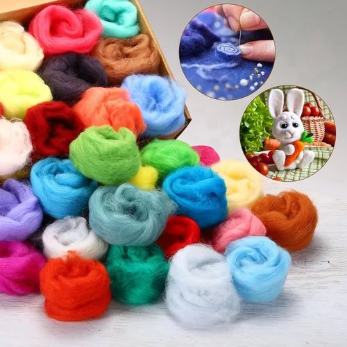 Miniatura 5 de uxcell 100 piezas de lana de fieltro de aguja, 50 colores, hilo de lana de fibra natural, aguja para fieltro de lana, suministros de hilo