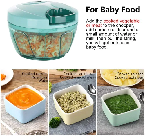 Miniatura 6 de Ourokhome Procesador manual de alimentos, picador de verduras, picador de ajo portátil con cuerda de mano, cortador de cebolla para verduras, Azul