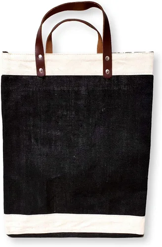 Miniatura 7 de Bolsa de mano ecológica con asa de cuero de yute y algodón