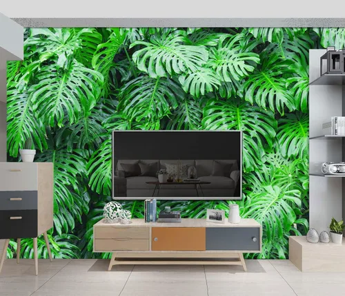 Miniatura 85 de Papel pintado botánico de selva tropical Hojas verdes de planta murales Estética para decorar habitación Sala de estar Fondo de TV Gran mural de B033