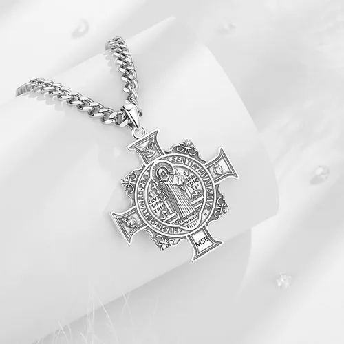 Miniatura 328 de EUDORA Collar de plata de ley 925, San Cristóbal y San Benito, San Miguel, Virgen María, San Judas Tadeo, Cruz de Buen Pastor y Arcángel, Medalla