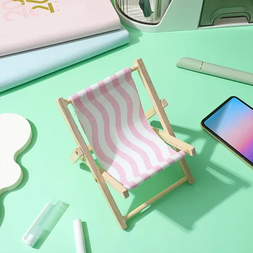 Miniatura 8 de Beavorty Silla de playa Soporte para teléfono móvil Soporte de escritorio de madera y lona para silla de playa de madera en miniatura, soporte
