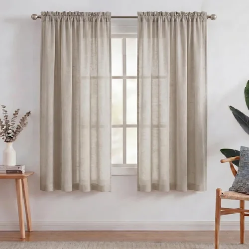 Miniatura 28 de Turquoize cortinas traslúcidas de lino natural, cortinas semitransparentes, cortinas de arpillera con bolsillo para cortinero, paneles para ventana