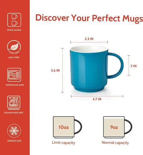 Miniatura 2 de Sweese Tazas de café apilables, tazas de porcelana de 10 onzas para bebidas de café especiales, capuchino, café moca, café con leche, té y té, juego