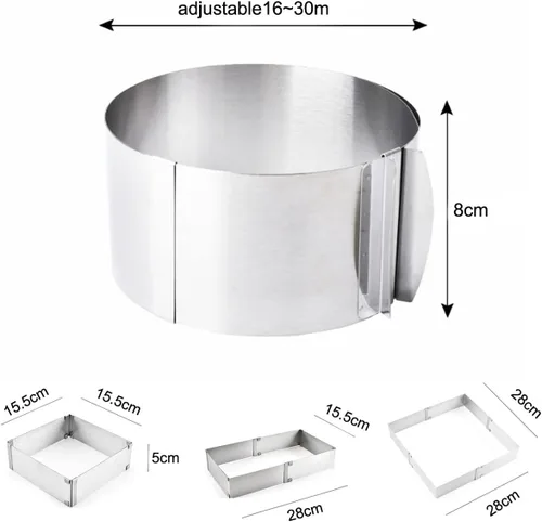 Miniatura 3 de Moldes de mousse ajustables de 6 a 12 pulgadas para tartas redondas y cuadradas, juego de anillos de acero inoxidable para tartas, 2 piezas