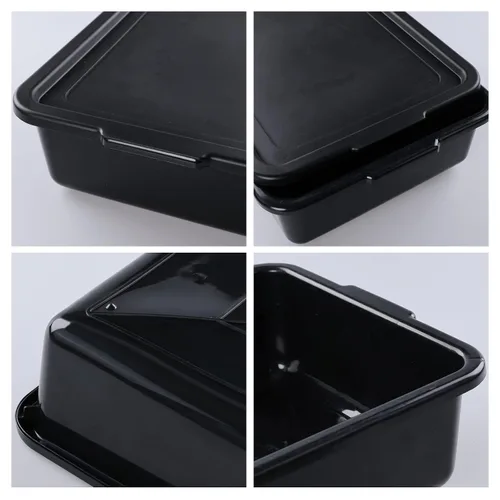 Miniatura 3 de Paquete de 3 cajas de plástico con tapa, tinas de autobús comerciales, 13 L, color negro