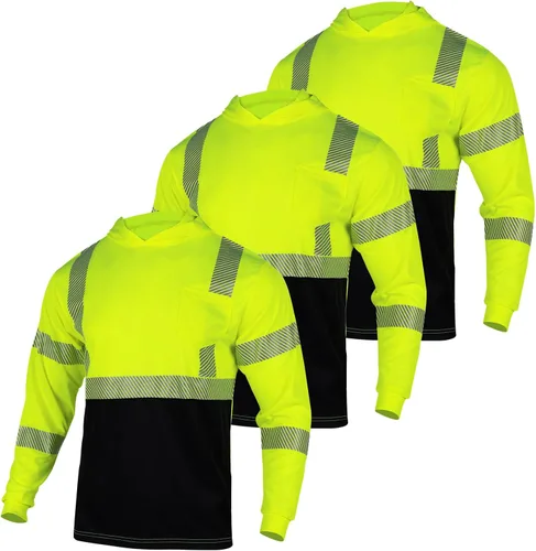 Miniatura 9 de VENDACE 3 piezas de seguridad reflectante de alta visibilidad manga larga ANSI clase 3 Hi Vis construcción trabajo camisetas para hombres con capucha