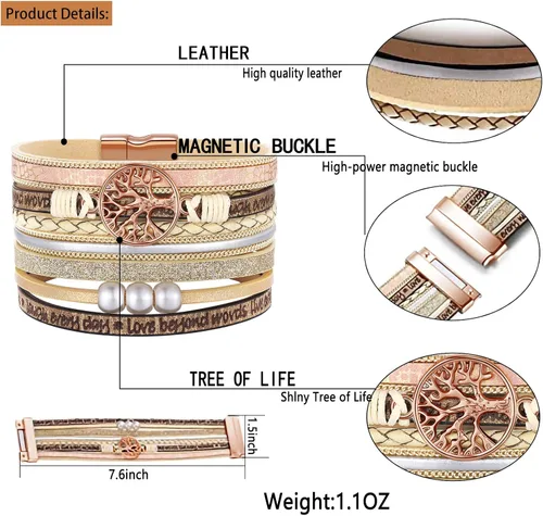 Miniatura 5 de Pulseras inspiradoras de cuero del árbol de la vida para mujeres, cumpleaños, día de la madre, regalos de joyería para adolescentes y niñas