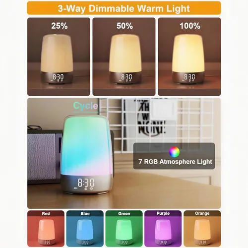 Miniatura 5 de Winshine - Lámpara de noche táctil con simulación del amanecer, reloj despertador con alarma, lámpara de mesa con brillo regulable de 3 vías