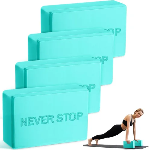 RoundFunny Paquete de 4 bloques de yoga antideslizantes para pilates, bloques de espuma de ladrillo para pilates, danza, gimnasia, entrenamiento,