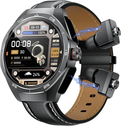 GT97 - Reloj inteligente 2 en 1 con auriculares TWS de 1.53 pulgadas, 128 MB, redondo, impermeable, música, MP3, altavoz, NFC, reloj inteligente,